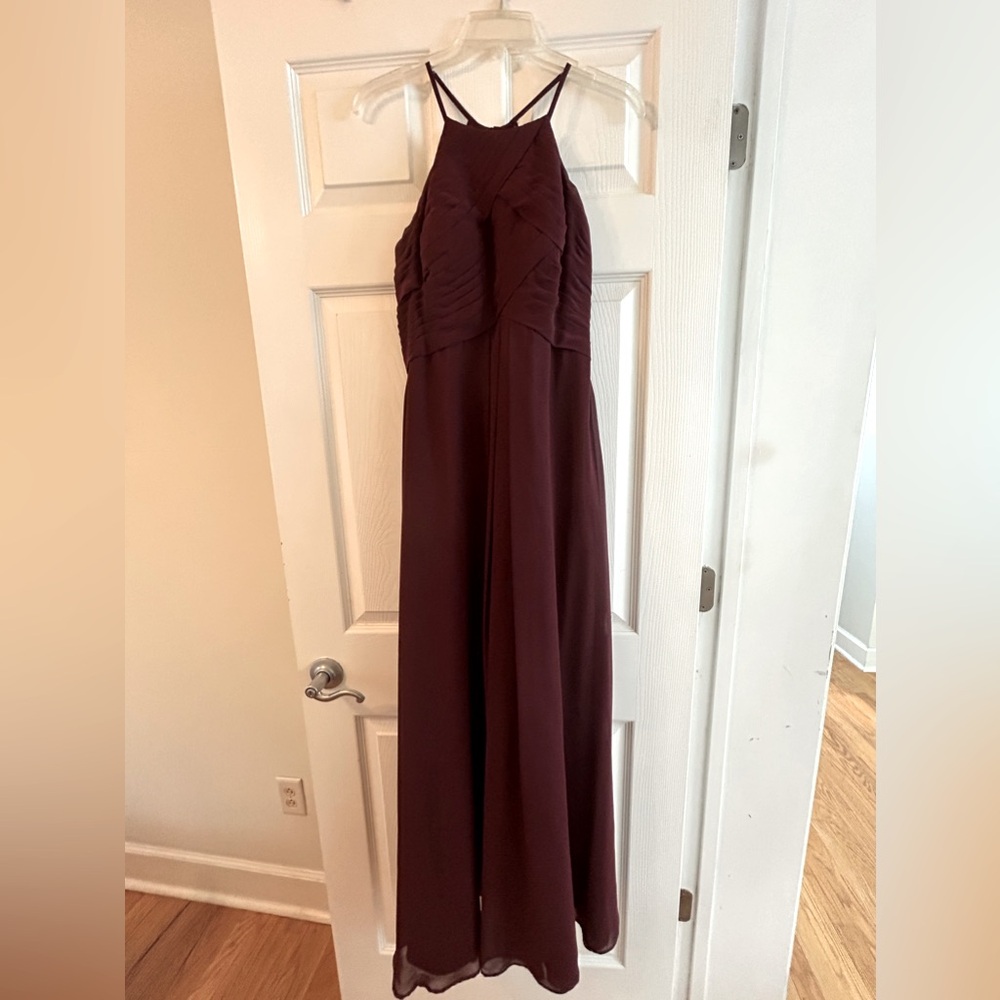 Azazie Ginger Cabernet A-Line Halter Pleated Chiffon Dress